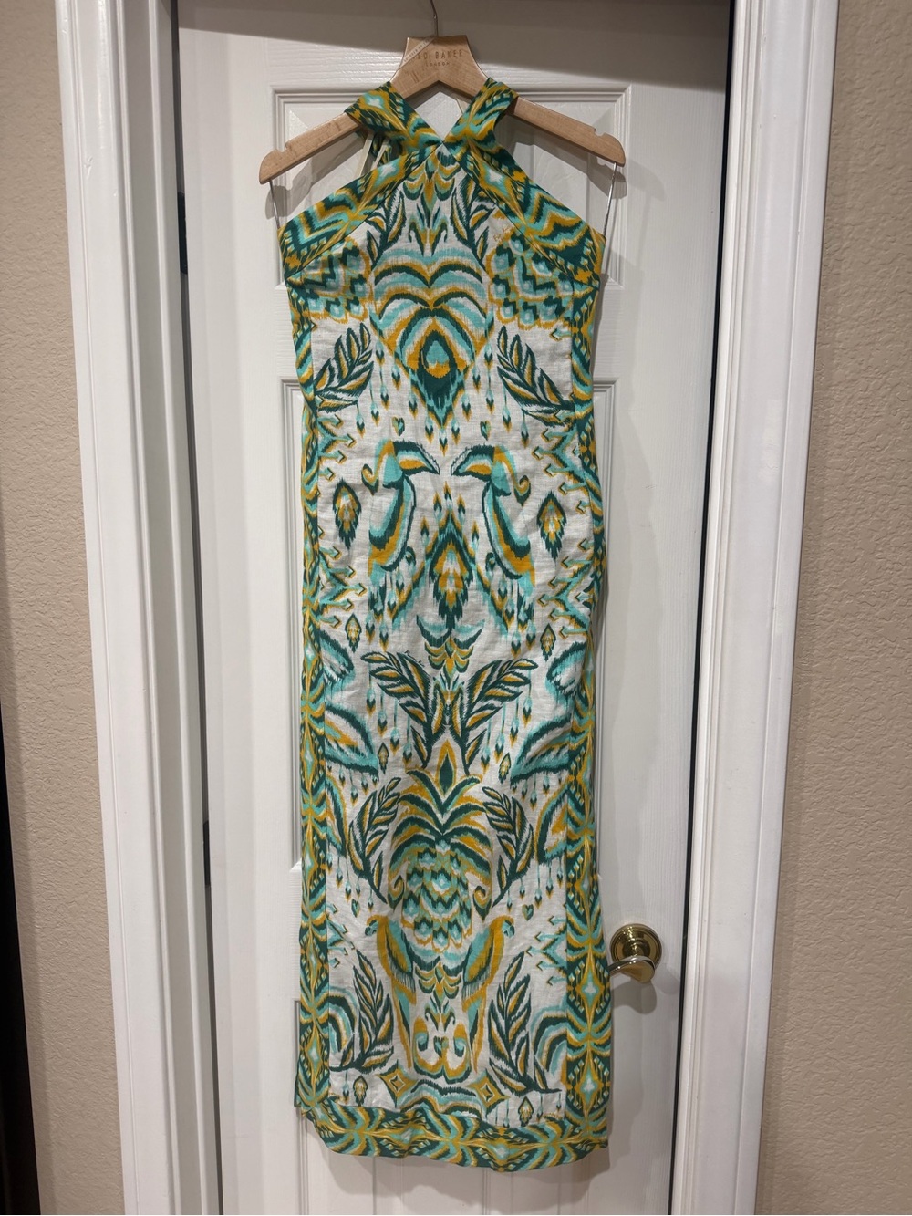 NWT FARM Rio Green & Yellow Halter Dress - Picture 1 of 16